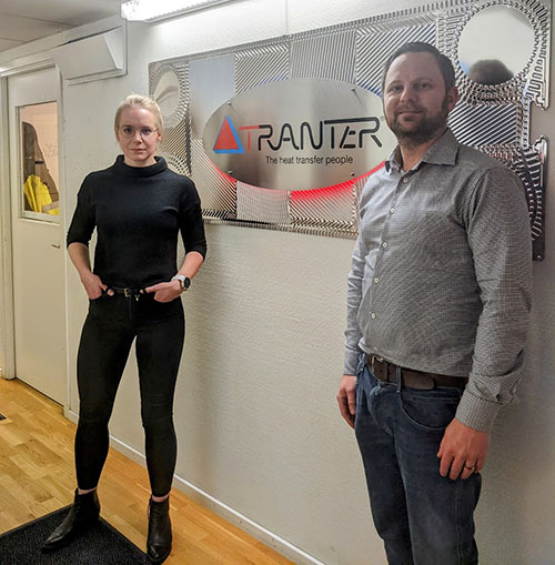 Madeleine Sestan Bach (Global Marketing Manager) and Tomas Örtendahl (Plant Manager – Vänersborg) at Tranter's Vänersborg facility in Sweden.