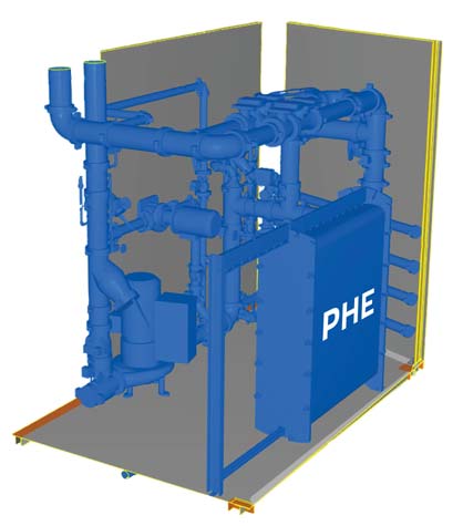 3D of the Cipriani PHE plate heat exchanger in the data centre heat recovery system.