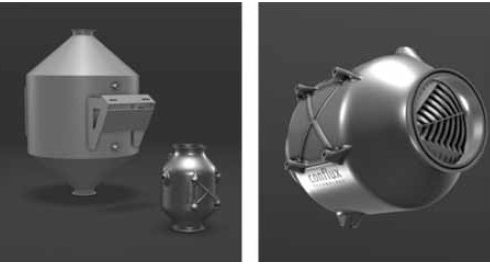 CAD models showing Conflux heat exchanger next to incumbent