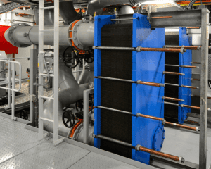 Plate and frame heat exchanger. Image courtesy of Saxon Company.