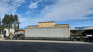 Six plate heat exchangers leaving the Arsopi Thermal factory, in route to their destination.