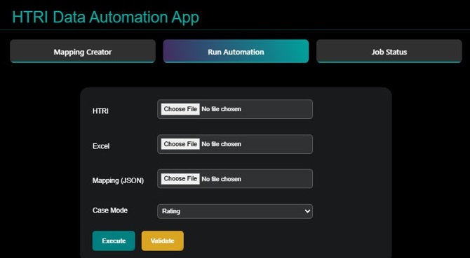 Figure 5. In-house HTRI automation launch page.