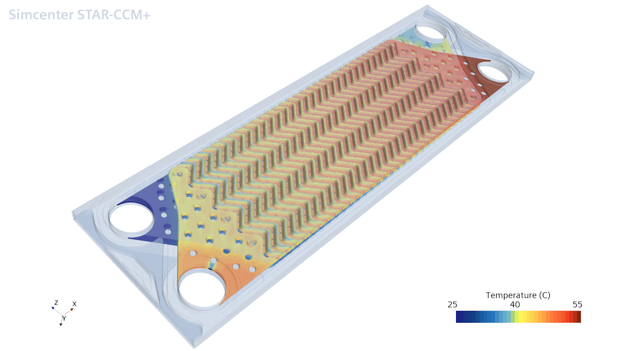 Thermal distribution in graphite heat exchanger plate. Thermal distribution in graphite heat exchanger plate.