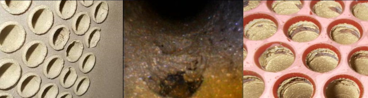 Figure 1. Erosive phenomena related to over velocity in combination with particles in Al-brass/copper tubes. » Figure 3. Antnest (formicary) corrosion in copper tubes a chiller unit. Type of damage difficult to identify.