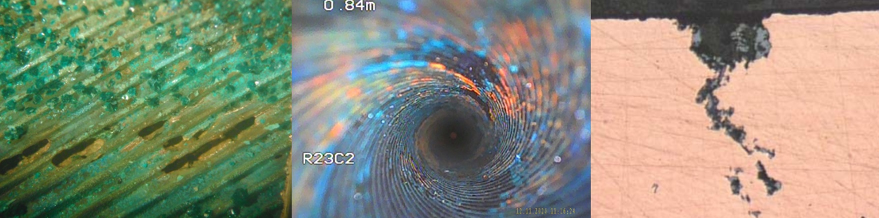 Figure 3. Antnest (formicary) corrosion in copper tubes a chiller unit. Type of damage difficult to identify.