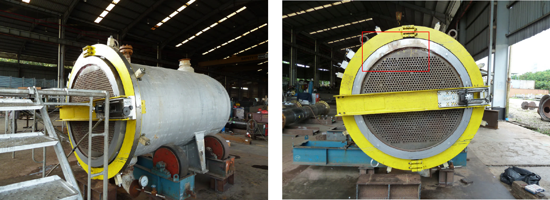 Figure 4. General view of E-02A tubesheet cross section after cutting at CS02.