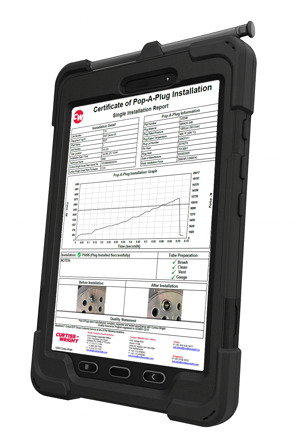 tablet-install-report-screen Curtiss-Wright’s Smart Ram Plus tablet installation report screen.